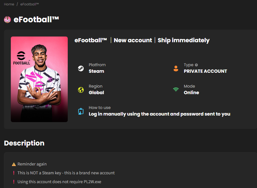 buy efootball account