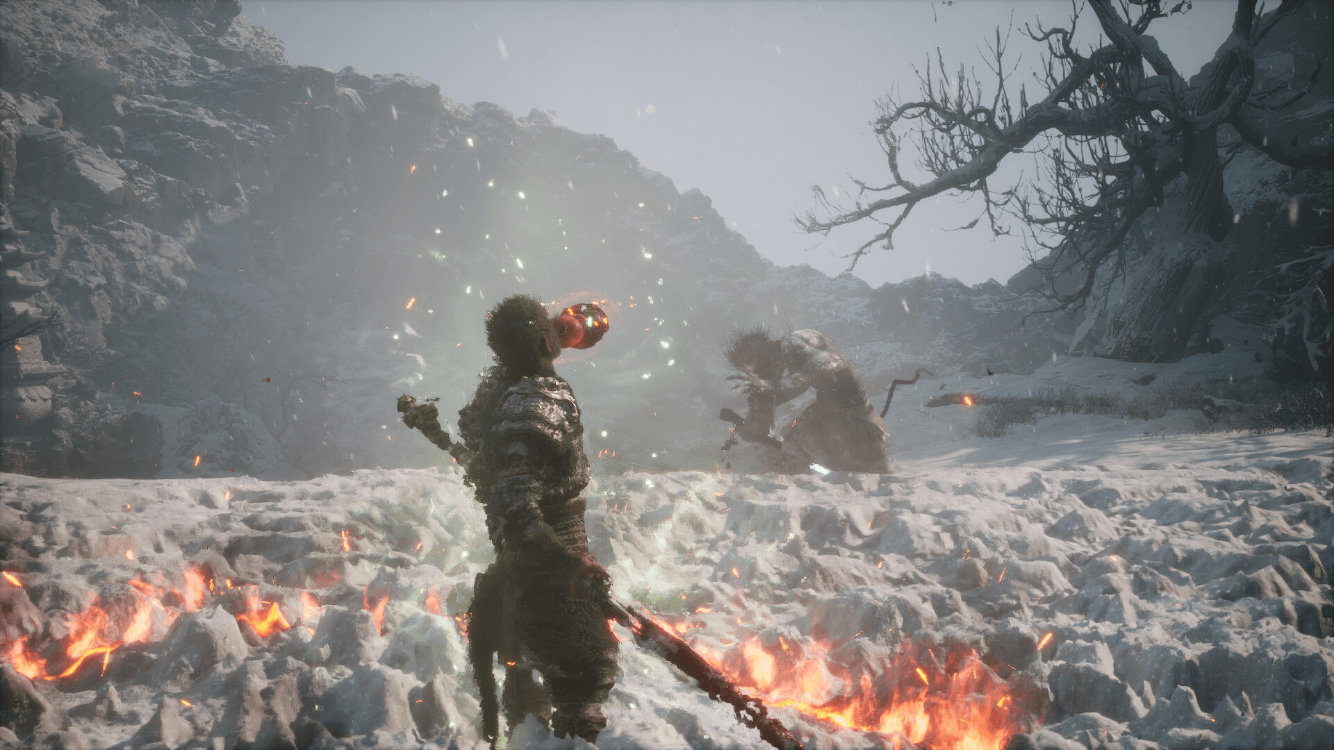 Black Myth Wukong snowy spell combat scene