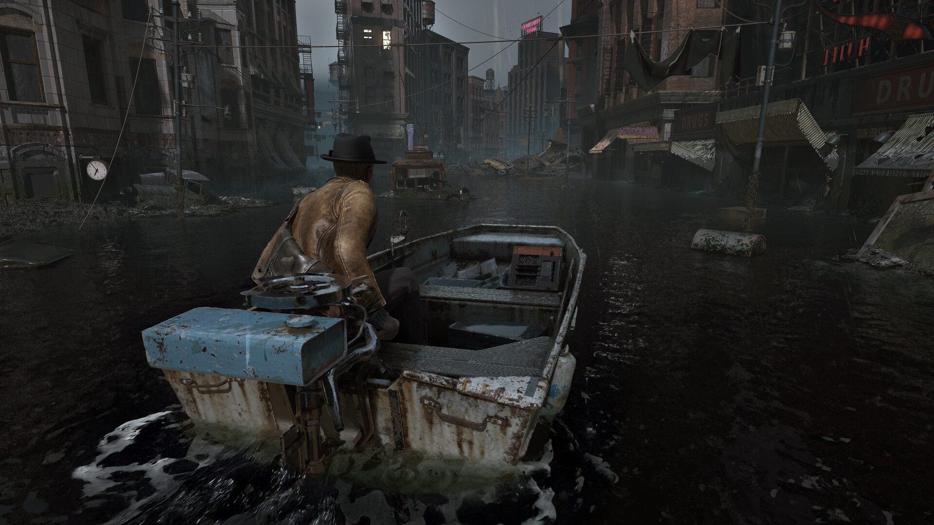 Flooded Arkham streets in The Sinking City 2